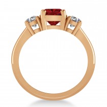 Cushion & Round 3-Stone Ruby & Diamond Engagement Ring 14k Rose Gold (2.50ct)