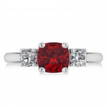 Cushion & Round 3-Stone Ruby & Diamond Engagement Ring 14k White Gold (2.50ct)