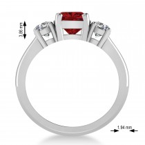 Cushion & Round 3-Stone Ruby & Diamond Engagement Ring 14k White Gold (2.50ct)