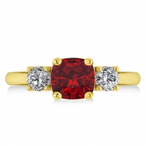 Cushion & Round 3-Stone Ruby & Diamond Engagement Ring 14k Yellow Gold (2.50ct)