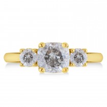 Cushion & Round 3-Stone Salt & Pepper Diamond Engagement Ring 14k Yellow Gold (2.50ct)