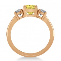 Cushion & Round 3-Stone Yellow & White Diamond Engagement Ring 14k Rose Gold (2.50ct)
