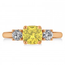 Cushion & Round 3-Stone Yellow & White Diamond Engagement Ring 14k Rose Gold (2.50ct)