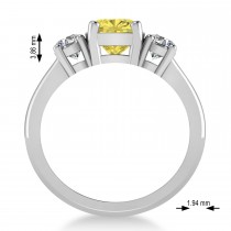 Cushion & Round 3-Stone Yellow & White Diamond Engagement Ring 14k White Gold (2.50ct)