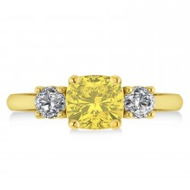 Cushion & Round 3-Stone Yellow & White Diamond Engagement Ring 14k Yellow Gold (2.50ct)