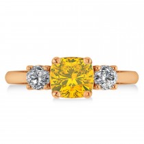 Cushion & Round 3-Stone Yellow Sapphire & Diamond Engagement Ring 14k Rose Gold (2.50ct)
