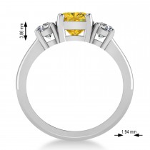 Cushion & Round 3-Stone Yellow Sapphire & Diamond Engagement Ring 14k White Gold (2.50ct)