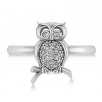 Diamond Owl Ring 14k White Gold (0.18ct)
