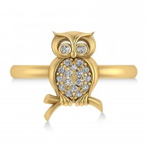 Diamond Owl Ring 14k Yellow Gold (0.18ct)