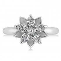 Diamond 5-Petal Flower Fashion Ring 14k White Gold (1.00ct)