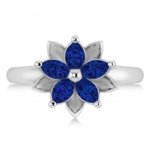Blue Sapphire 5-Petal Flower Fashion Ring 14k White Gold (1.20ct)