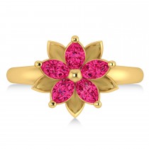 Ruby 5-Petal Flower Fashion Ring 14k Yellow Gold (1.20ct)