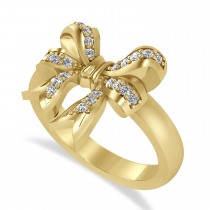 Diamond Ribbon Bow Ring/Wedding Band 14k Yellow Gold (0.23ct)