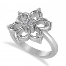 Diamond Six-Petal Flower Ring/Wedding Band 14k White Gold (0.26ct)