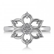 Diamond Six-Petal Flower Ring/Wedding Band 14k White Gold (0.26ct)