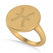 Pisces Disk Zodiac Ring 14k Yellow Gold