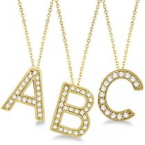 Custom Tilted Diamond Block Letter Initial Necklace in 14k Yellow Gold