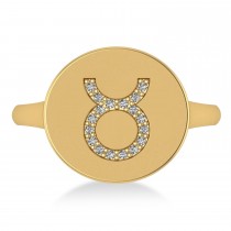 Diamond Taurus Zodiac Disk Ring 14k Yellow Gold (0.09ct)