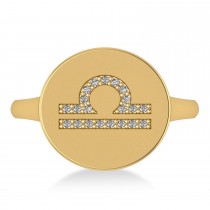 Diamond Libra Zodiac Disk Ring 14k Yellow Gold (0.105ct)