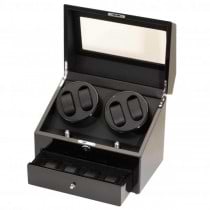 Black Finish Wood Quad Watch Winder & Watch Storage Box