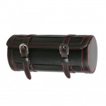 Travel Watch Case Roll Black Leather w/ Red Stitching