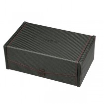 Men's Ten Watch Box Case & Removable Trays in Black w/ Red Stitching