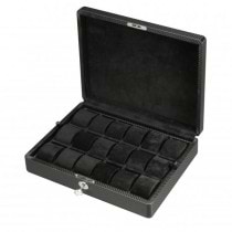 Men's 18 Watch Box Case & Removable Trays in Patterned Black