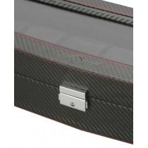Men's 6 Watch Box Storage w/ Display Top in Black w/ Red Stitching