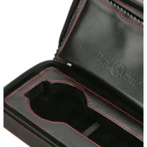 Two Watch Travel Case Pouch in Black Leather w/ Red Stitching