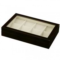 Glass Top Black Wood 12 Pocket Watch Box Storage