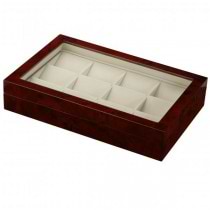 Glass Top Burl Wood 12 Pocket Watch Box Storage