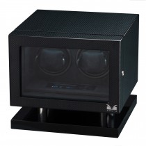 Double Watch Winder High Gloss Carbon Fiber & Black Leather Interior