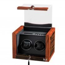 Double Watch Winder Rustic Ebony Rosewood & Black Leather Interior