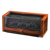 Rustic Ebony Rosewood Wooden Four Watch Winder & Black Leather Interior