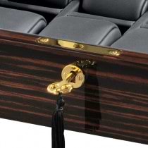 High Gloss Ebony Wood & Accents Eight Watch Case Black Leather Interior