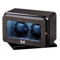 High Gloss Black Oak Rotating Base Double Watch Winder Suede Interior