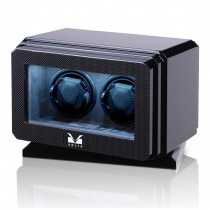 High Gloss Carbon Fiber Rotating Base Double Watch Winder Suede Interior