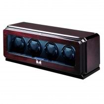 High Gloss Rosewood Four Watch Winder w/ Glass Window & Suede Interior