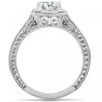 Vintage Style Princess Cut Diamond Engagement Ring 14K W Gold 0.75ct