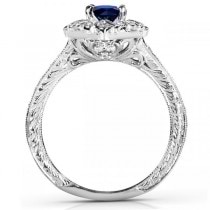 Antique Style Sapphire and Diamond Cocktail Ring 14k White Gold 0.75ct