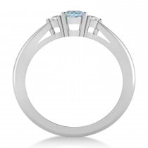 Oval Aquamarine & Diamond Three-Stone Engagement Ring 14k White Gold (0.60ct)