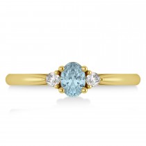 Oval Aquamarine & Diamond Three-Stone Engagement Ring 14k Yellow Gold (0.60ct)