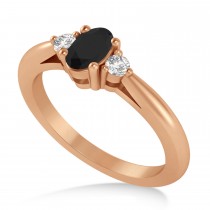 Oval Black & White Diamond Three-Stone Engagement Ring 14k Rose Gold (0.60ct)