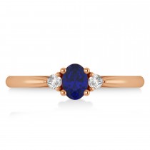 Oval Blue Sapphire & Diamond Three-Stone Engagement Ring 14k Rose Gold (0.60ct)