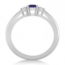 Oval Blue Sapphire & Diamond Three-Stone Engagement Ring 14k White Gold (0.60ct)