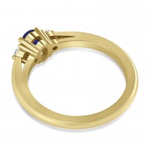 Oval Blue Sapphire & Diamond Three-Stone Engagement Ring 14k Yellow Gold (0.60ct)