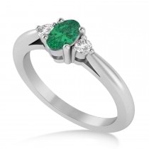 Oval Emerald & Diamond Three-Stone Engagement Ring 14k White Gold (0.60ct)
