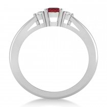 Oval Ruby & Diamond Three-Stone Engagement Ring 14k White Gold (0.60ct)
