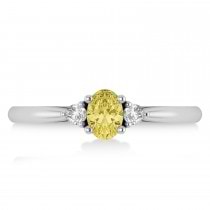 Oval Yellow & White Diamond Three-Stone Engagement Ring 14k White Gold (0.60ct)