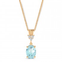Oval Shape Aquamarine & Diamond Pendant Necklace 14k Rose Gold (0.80ct)